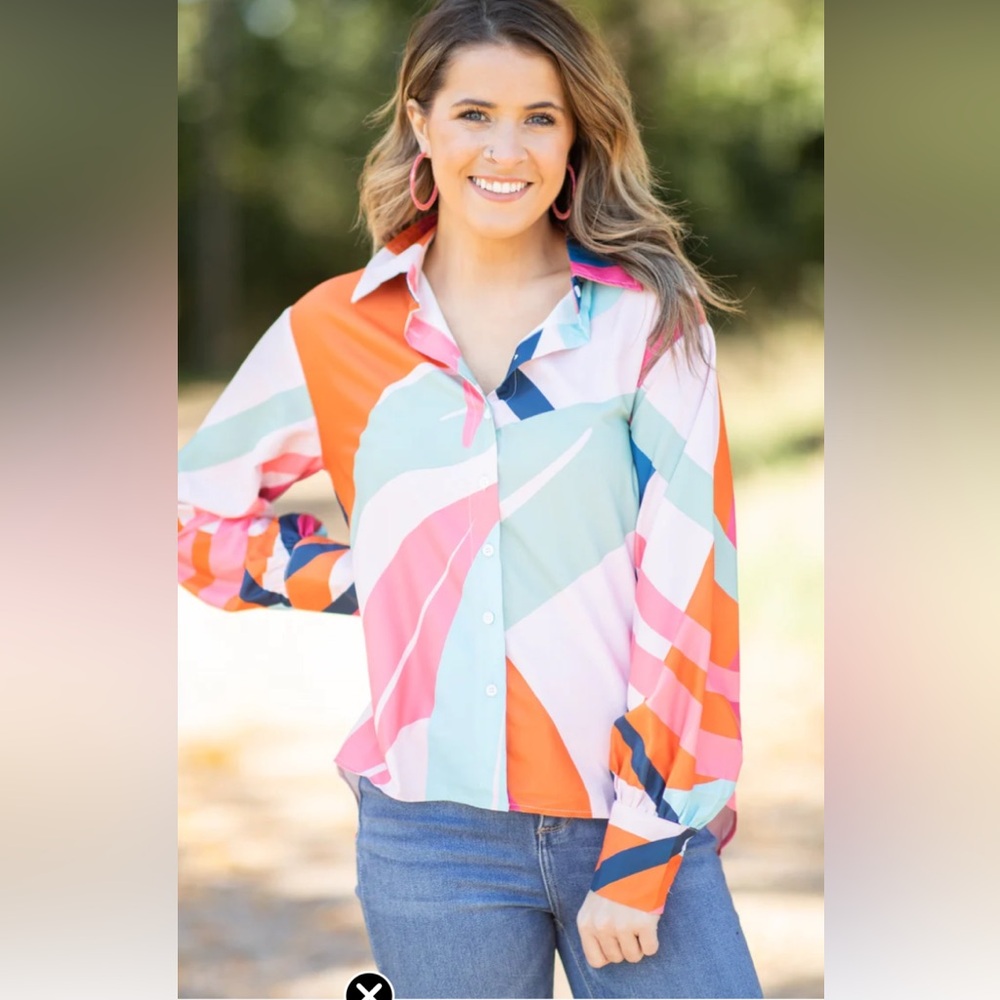 Mod boutique pink/ orange multi color geometric print